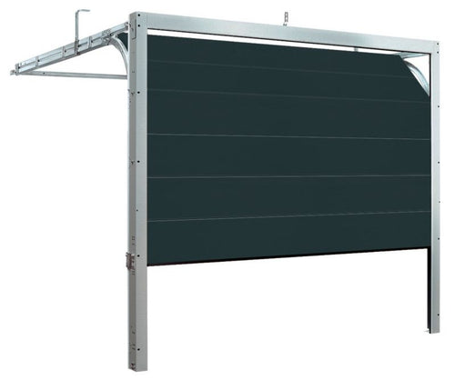 Brama segmentowa Hörmann IsoMatic w kolorze ciemnym, standardowy rozmiar 2500 × 2125 mm.